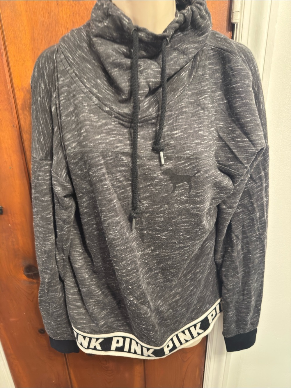 Victoria’s Secret PINK Gray Marled Cowl Neck Hoodie Logo Band Size Large 2014